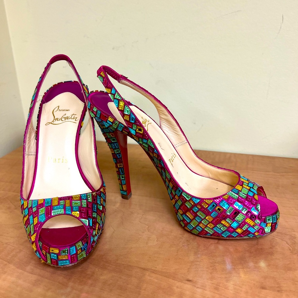 Christian Louboutin Multicolor Mosaic Slingback Heels